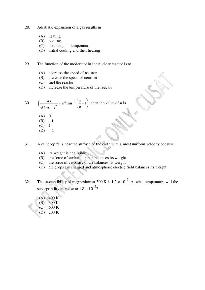 CUSAT CAT 2022 Question Papers PDF (B.Tech Shifts 1 to 4, 37 Papers)