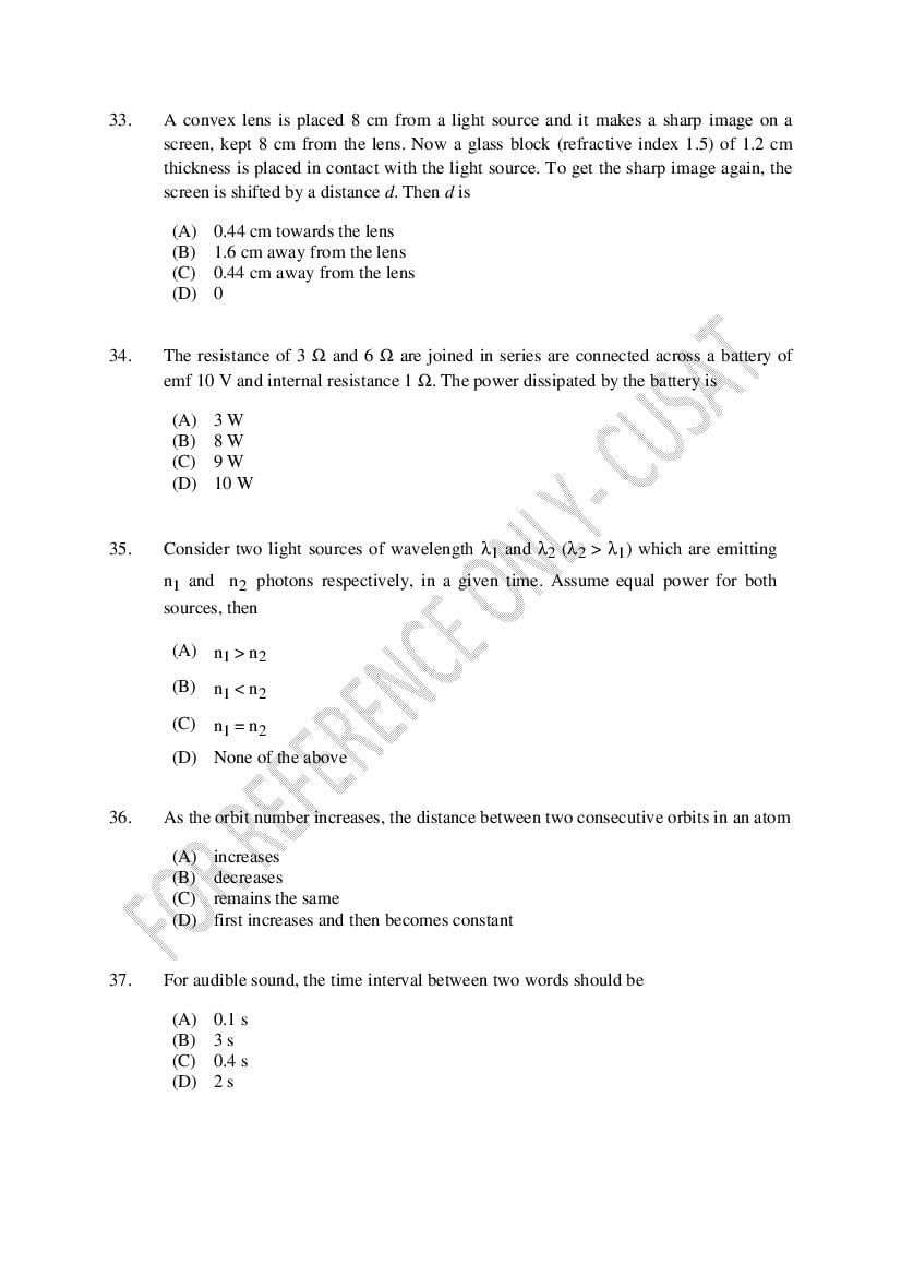 CUSAT CAT 2022 Question Papers PDF (B.Tech Shifts 1 to 4, 37 Papers)