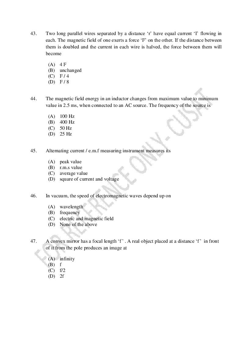 CUSAT CAT 2022 Question Papers PDF (B.Tech Shifts 1 to 4, 37 Papers)