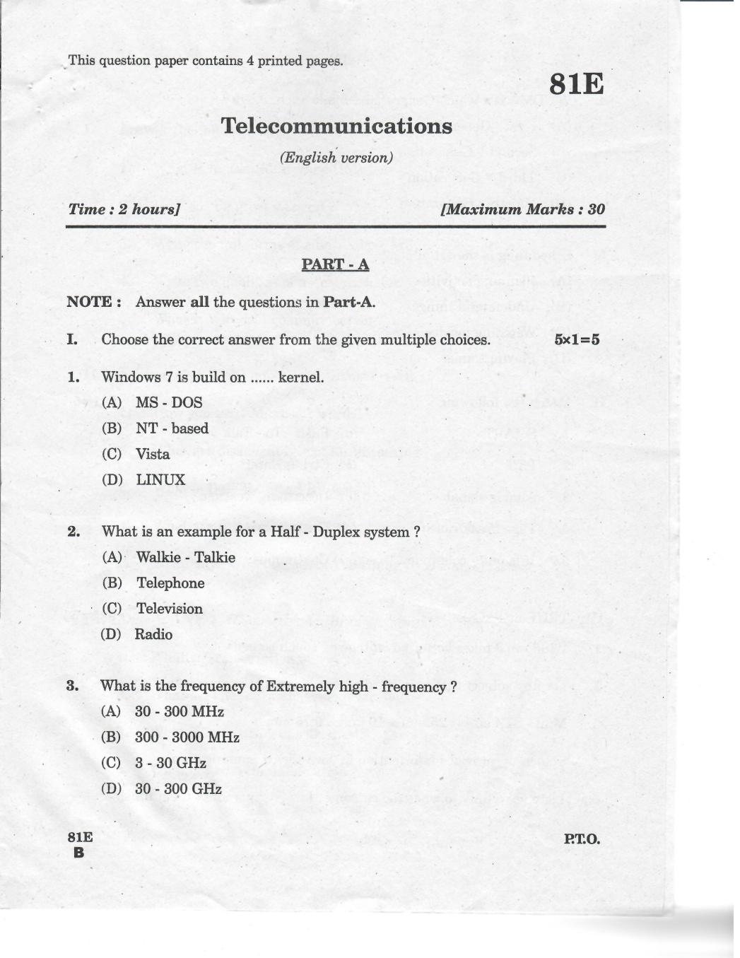 AP 10th Class Question Paper 2019 Telecommunications (English Medium) - Page 1