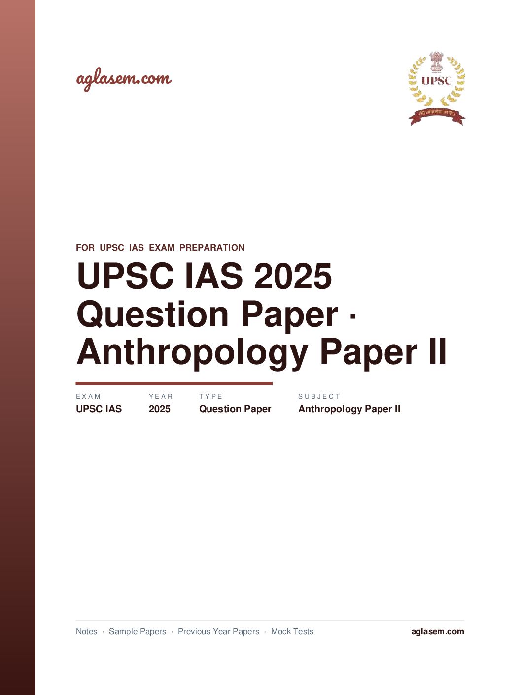 UPSC IAS 2025 Question Paper for Anthropology Paper II - Page 1 of 5