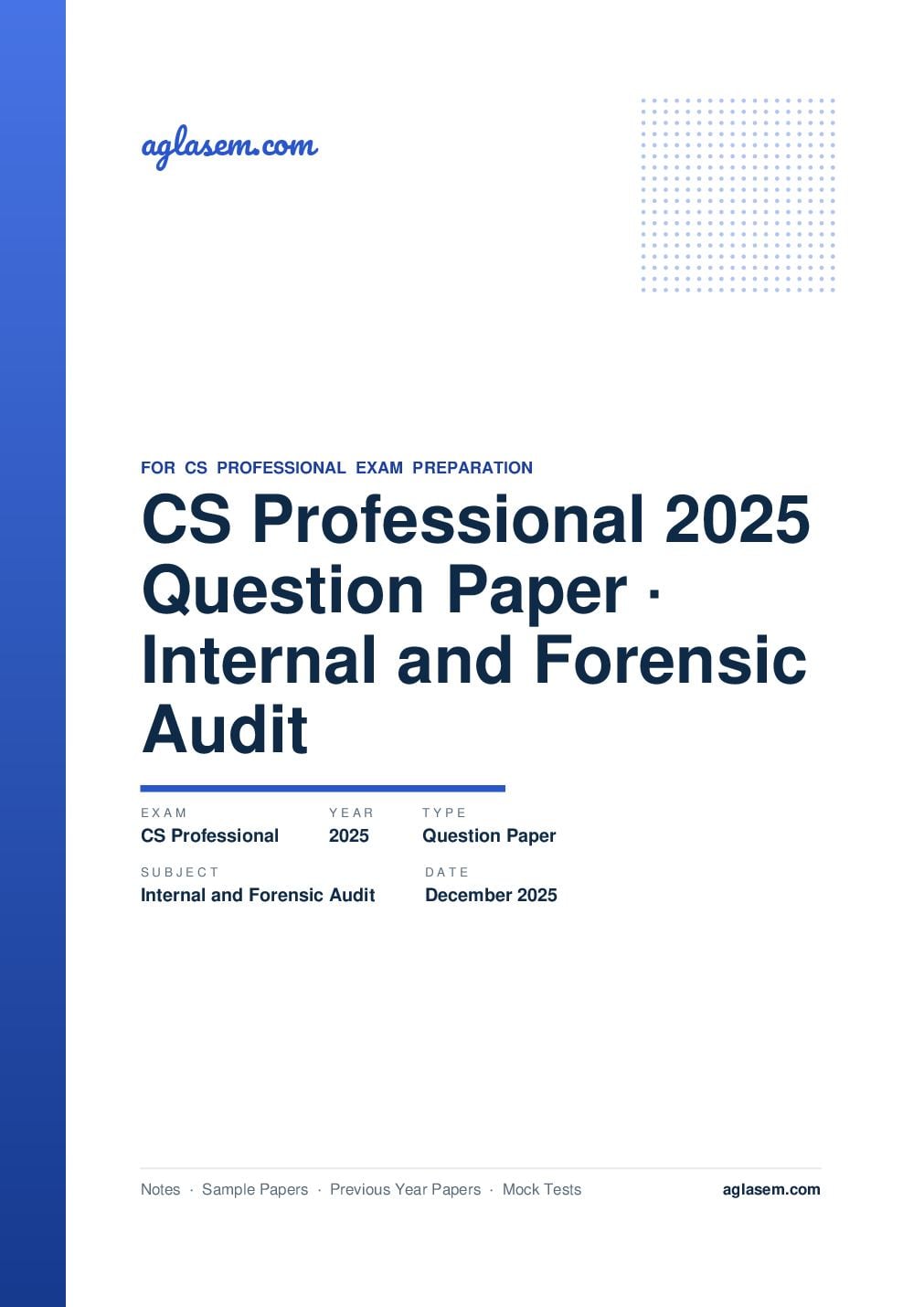 CS Professional December 2025 Question Paper Internal and Forensic Audit - Page 1 of 13