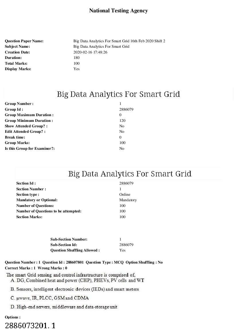 ARPIT 2020 Question Paper for Big Data Analytics For Smart Grid - Page 1 of 38