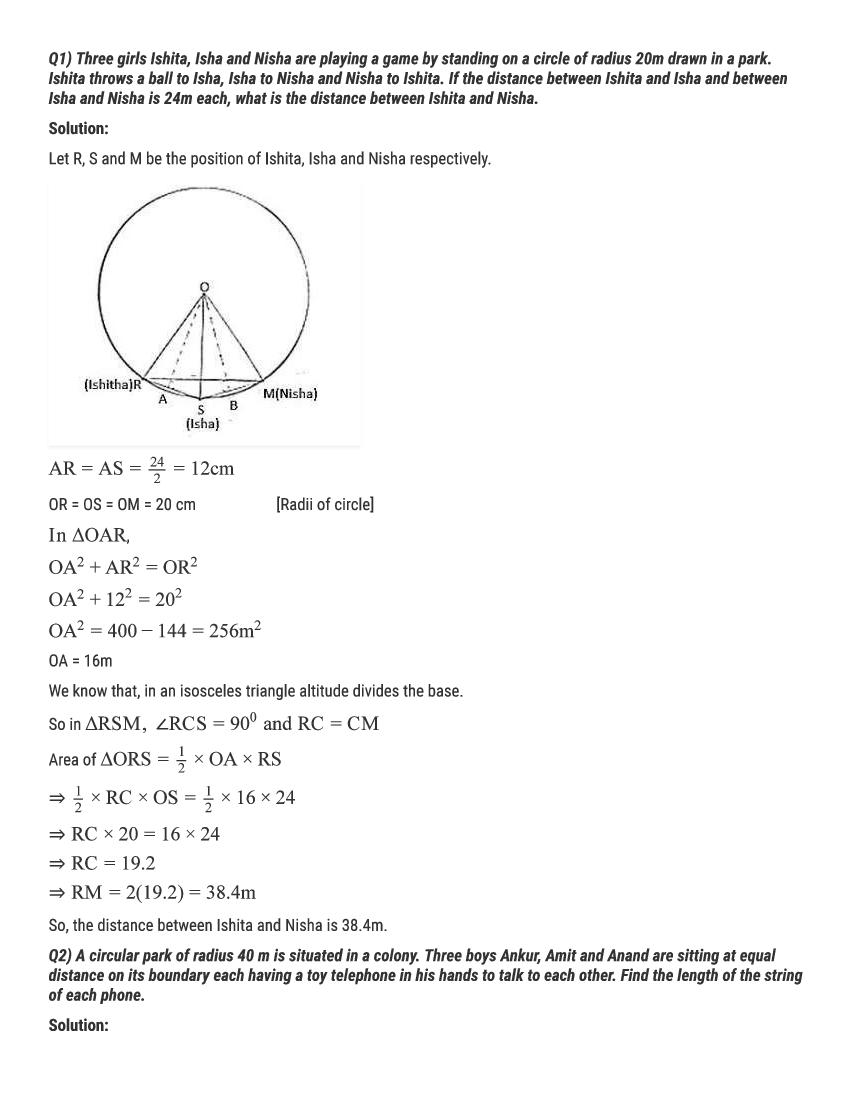 RD Sharma Solutions Class 9 Chapter 16 Circles Excercise 16.3 - Page 1