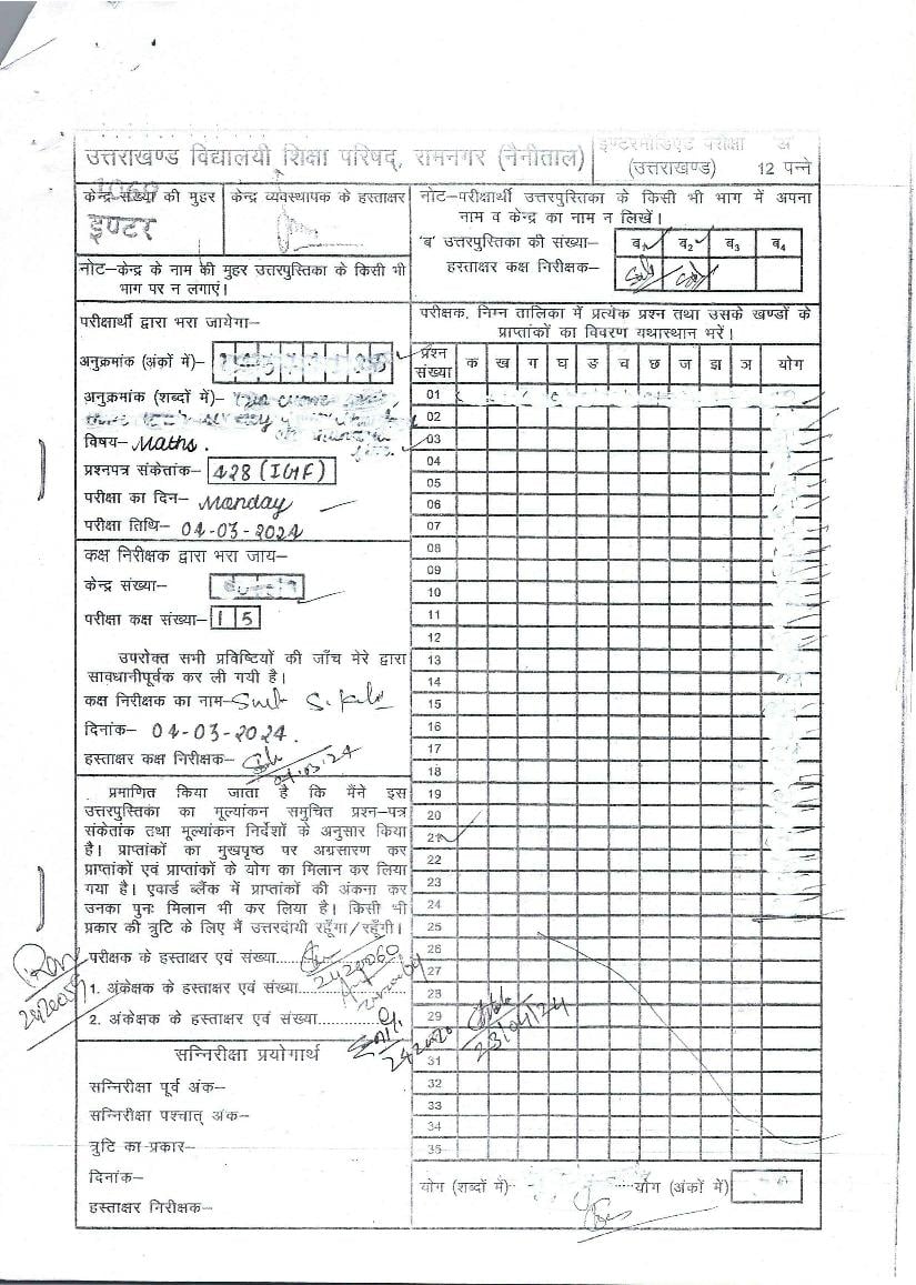 Uttarakhand Board Class 12 Question Paper 2024 Solution Maths - Page 1