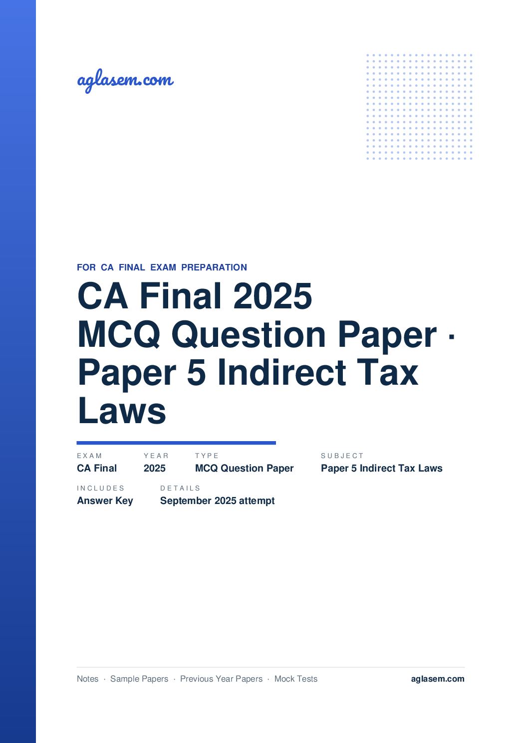 CA Final September 2025 MCQ Question Paper with Answer Key Paper 5 Indirect Tax Laws - Page 1 of 14