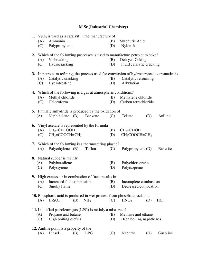 PU CET PG 2019 Question Paper M.Sc._Industrial Chemistry_ - Page 1