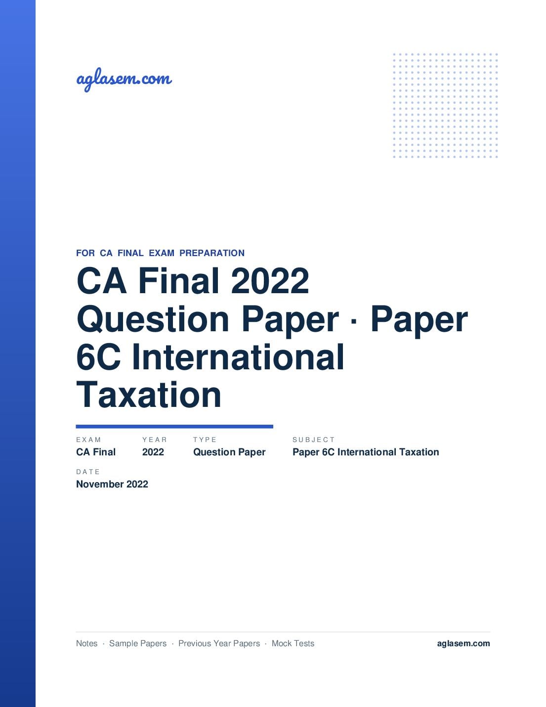 CA Final November 2022 Question Paper Paper 6C International Taxation - Page 1 of 25