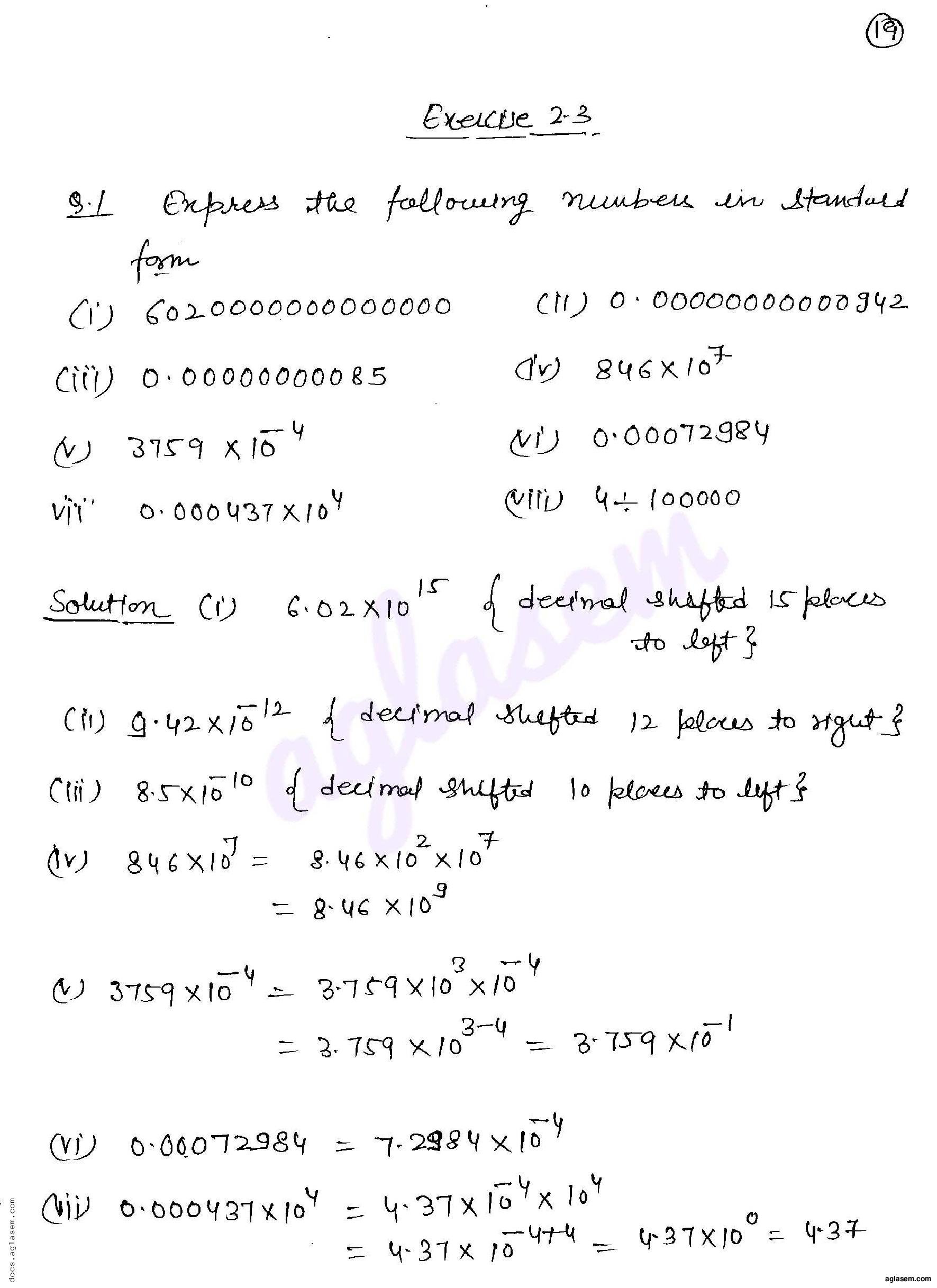 RD Sharma Solutions Class 8 Chapter 2 Powers Exercise 2.3 - Page 1