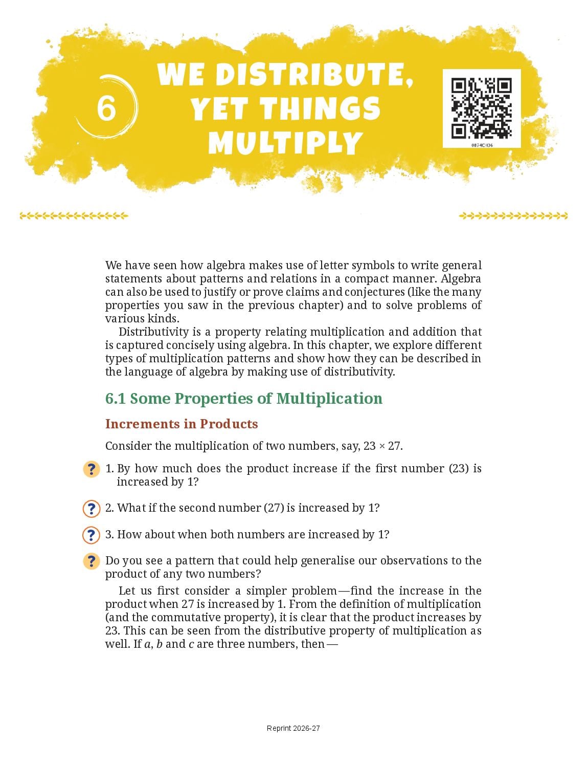 NCERT Book Class 8 Mathematics (Part I) Chapter 6 We Distribute, Yet Things Multiply - Page 1 of 35