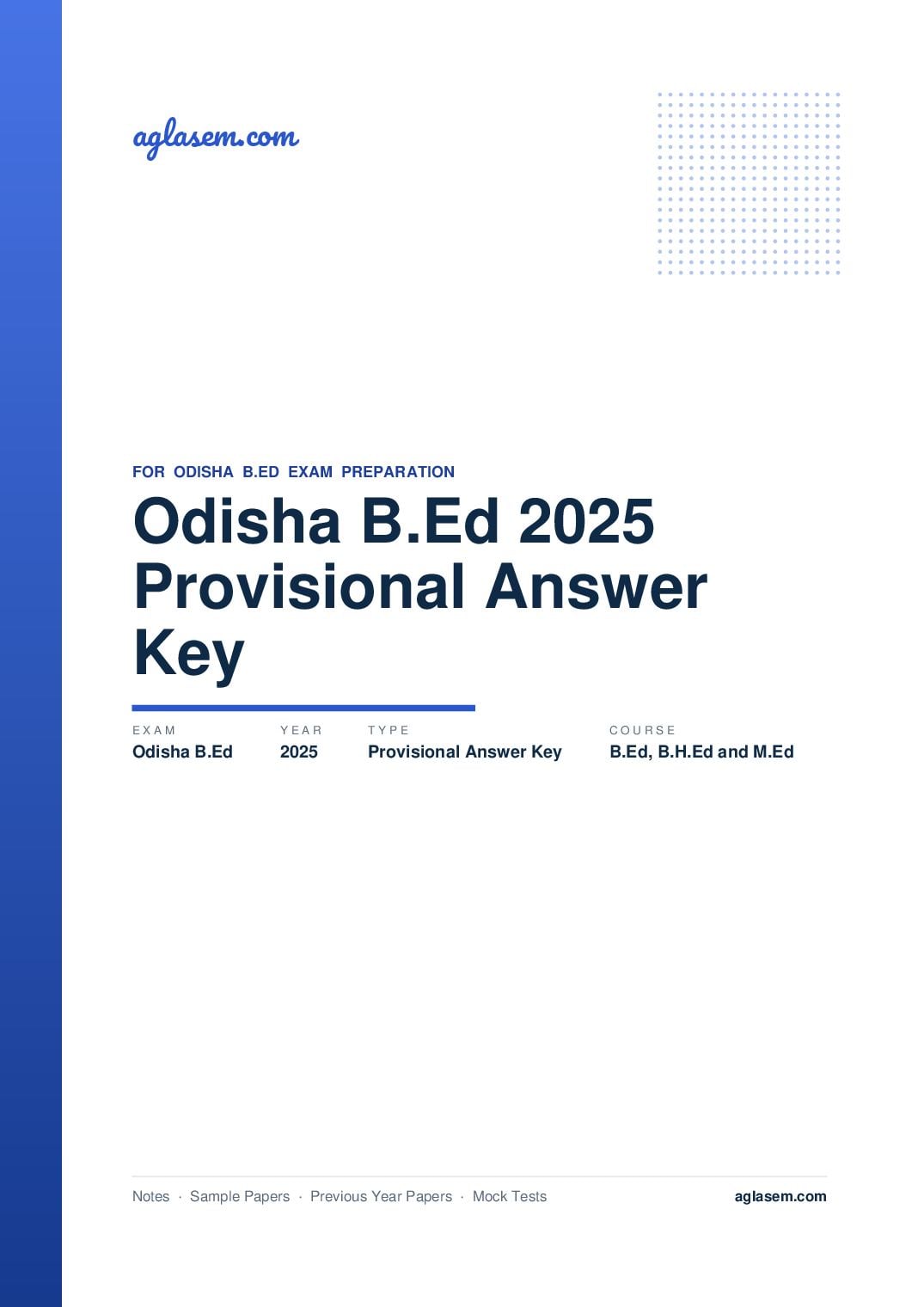 Odisha B.Ed 2025 Answer Key (Provisional) for B.Ed, B.H.Ed and M.Ed - Page 1 of 8