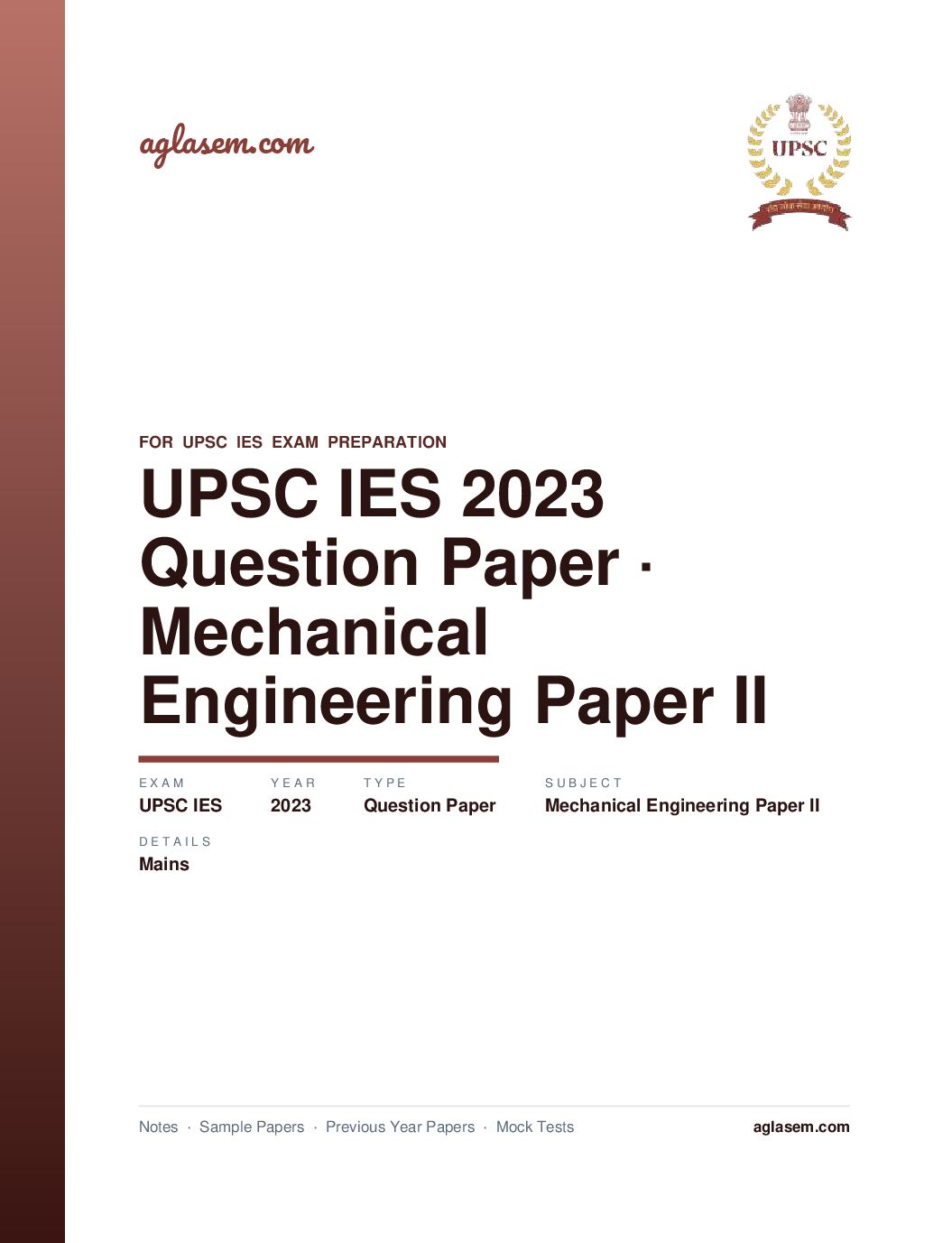 UPSC IES 2023 (Mains) Question Paper for Mechanical Engineering Paper II - Page 1 of 11