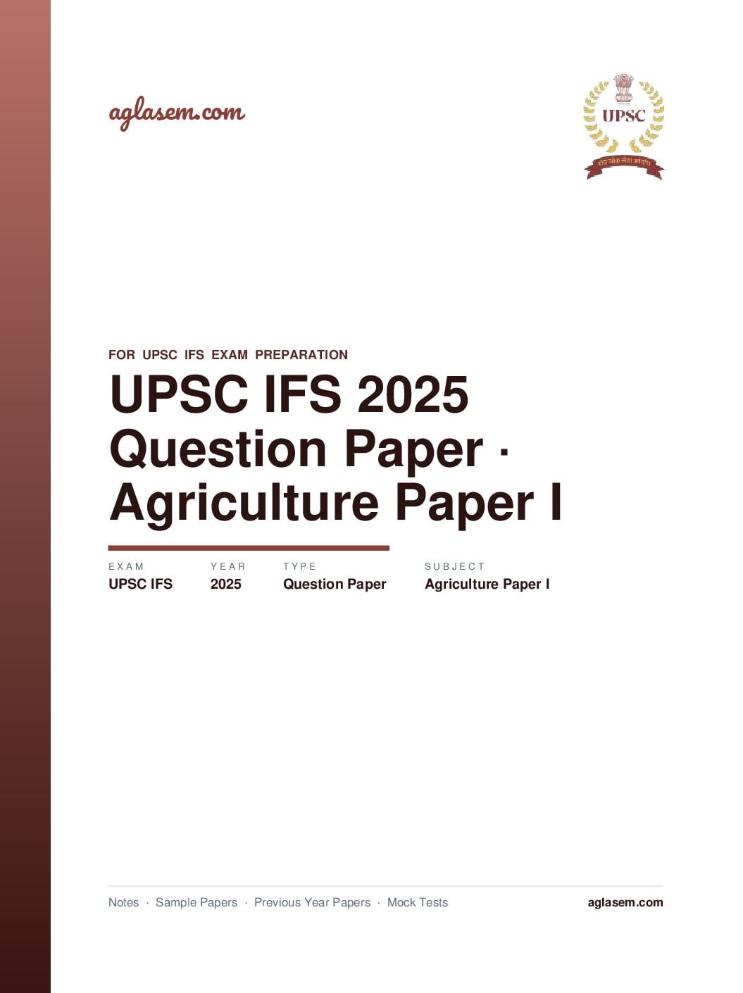 UPSC IFS 2025 Question Paper for Agriculture Paper I - Page 1 of 5