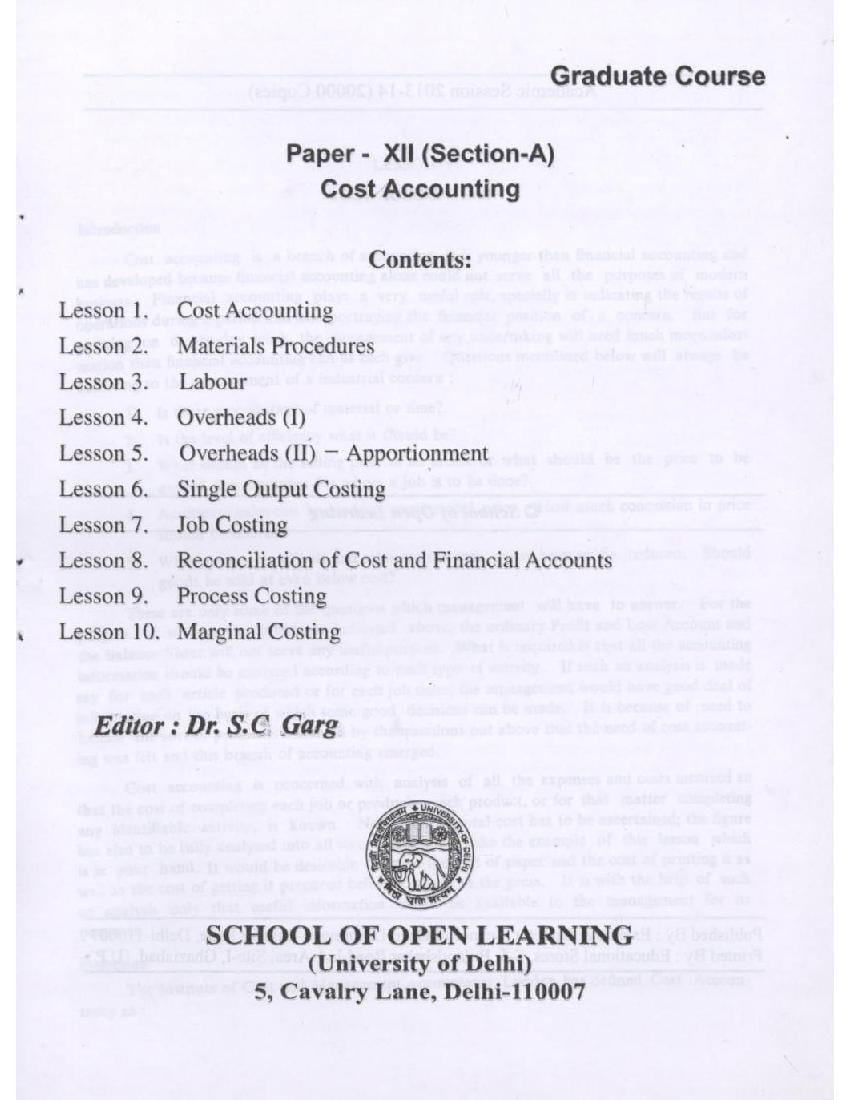 DU SOL Study Material 1 B.Com 3rd Year Cost Accounting - Page 1