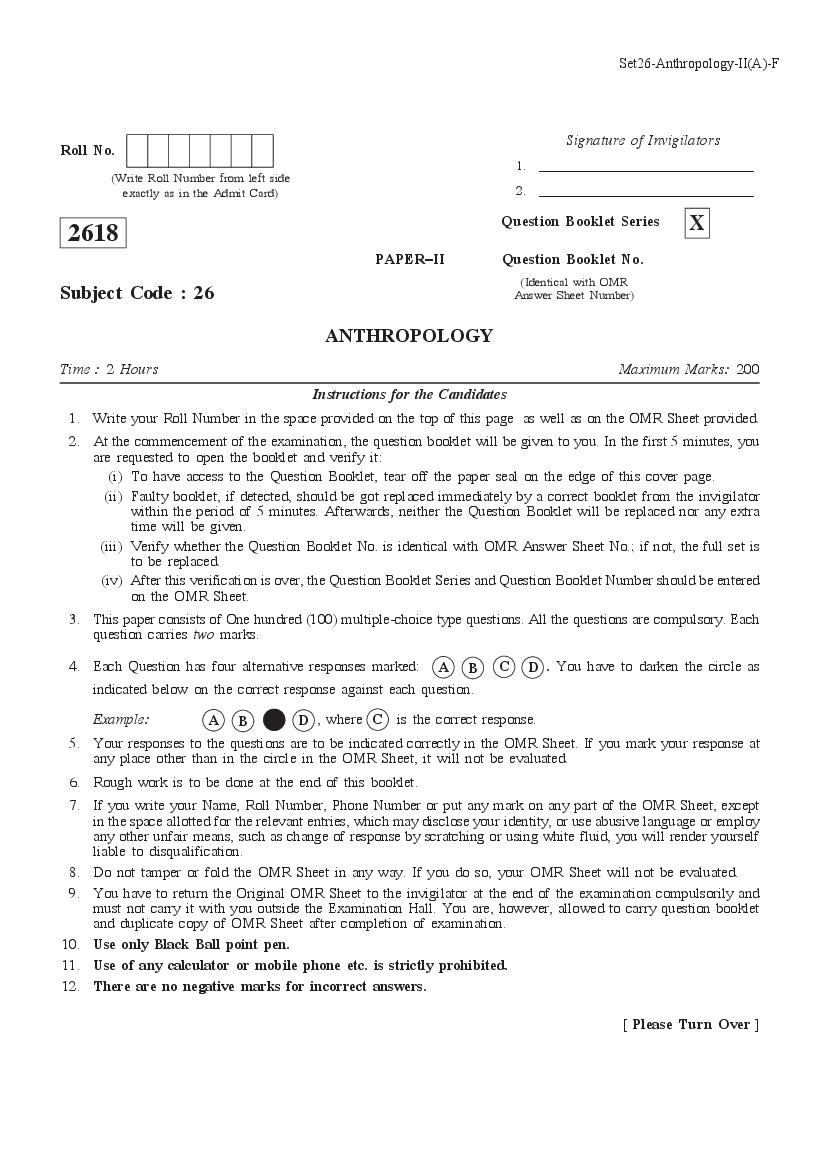 WB SET 2018 Question Paper 2 Anthropology - Page 1