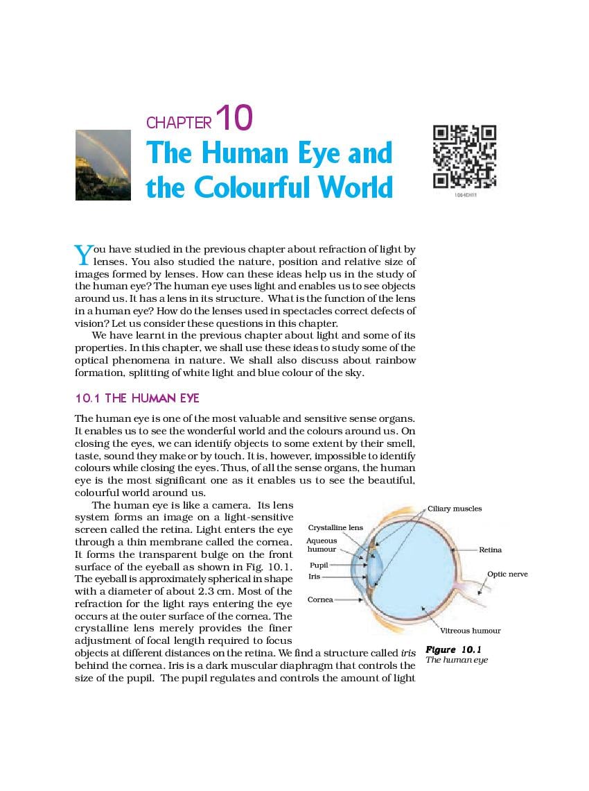 NCERT Book Class 10 Science Chapter 10 The Human Eye and the Colourful World - Page 1