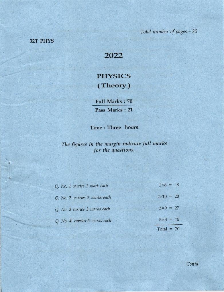 AHSEC HS 2nd Year Question Paper 2022 Physics - Page 1