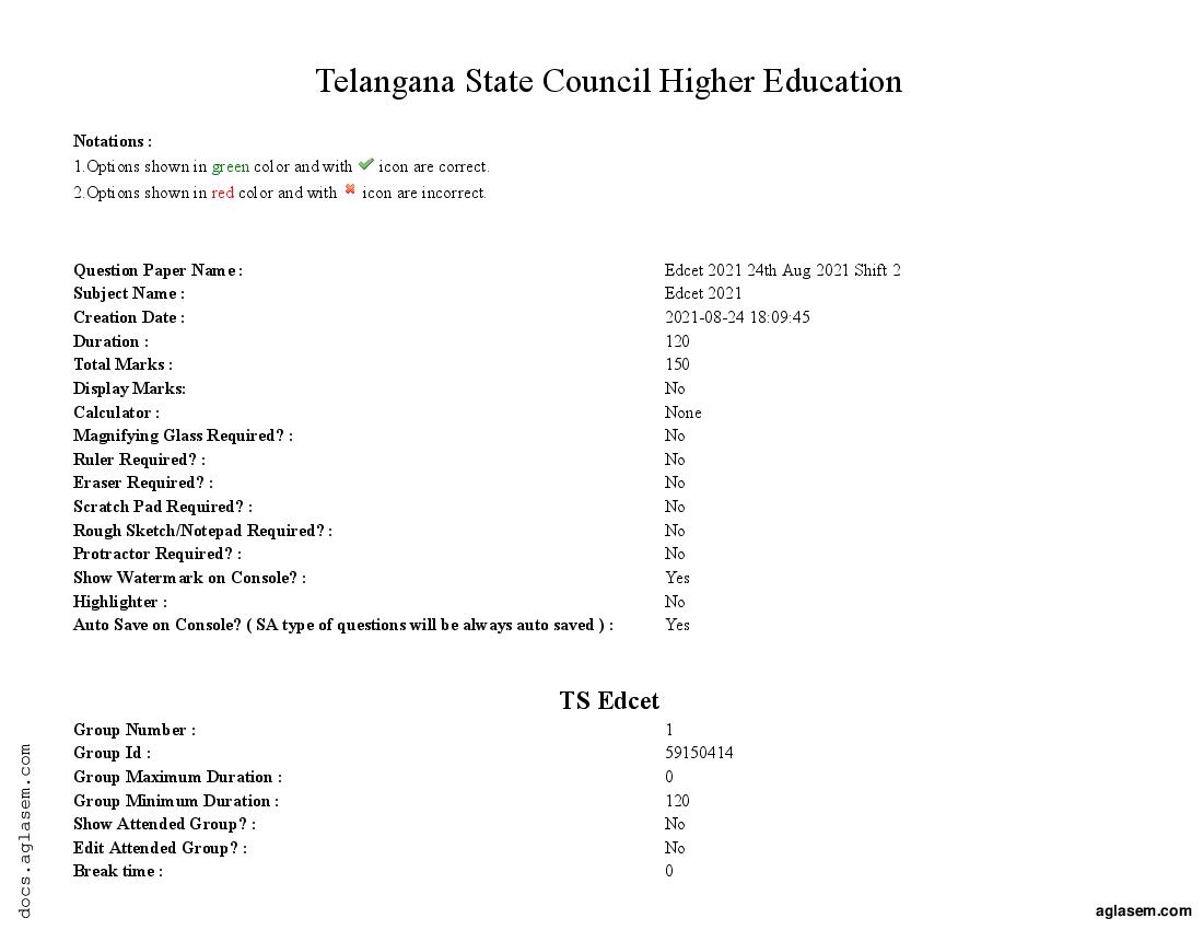 TS EdCET 2021 Question Paper PDF (24-25 Aug, 3 Shift Papers)