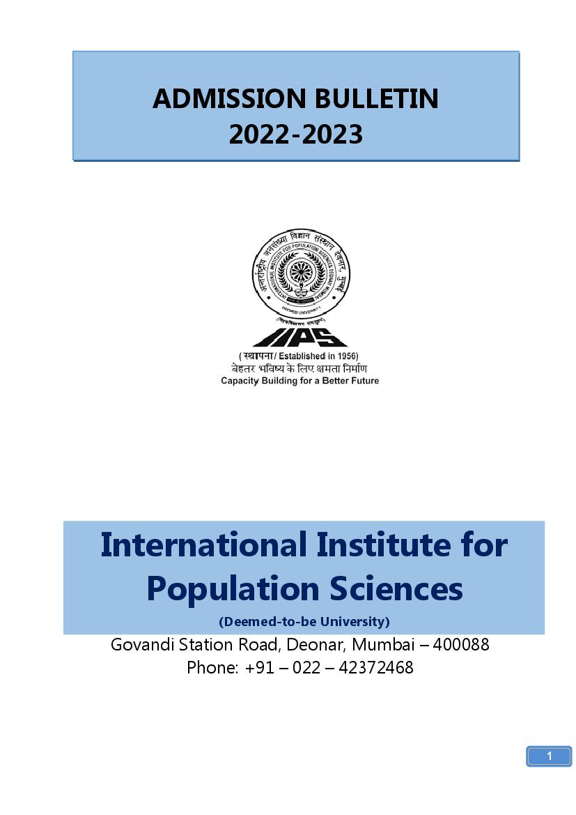 IIPS Admission 2022 Information Brochure - Page 1