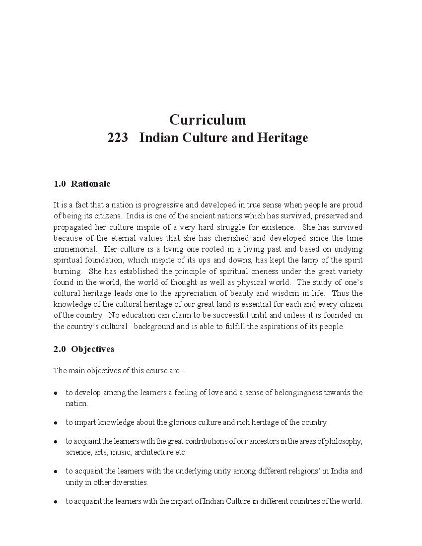 NIOS Class 10 Syllabus 2023 Indian Culture and Heritage - Page 1
