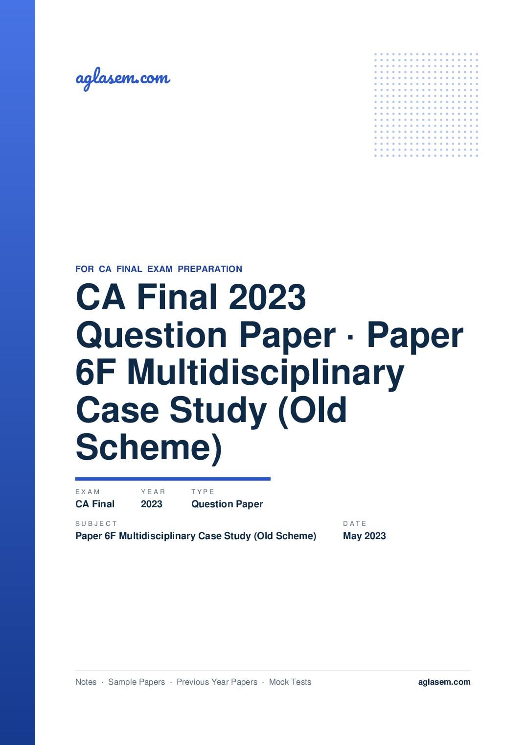 CA Final May 2023 Question Paper Paper 6F Multidisciplinary Case Study (Old Scheme) - Page 1 of 33