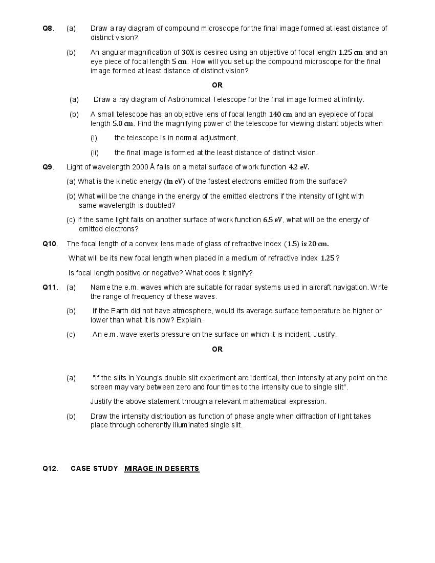 CBSE Sample Paper 2022 Class 12 Physics Term 2, Term 1 PDF Download