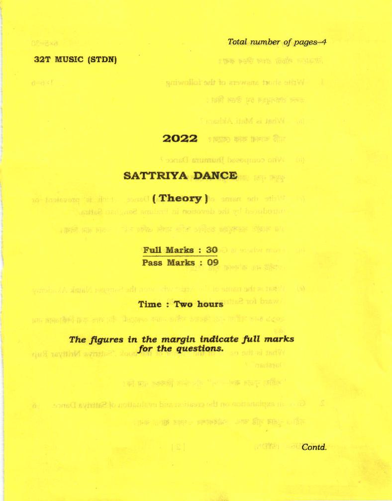 AHSEC HS 2nd Year Question Paper 2022 Sattriya Dance - Page 1