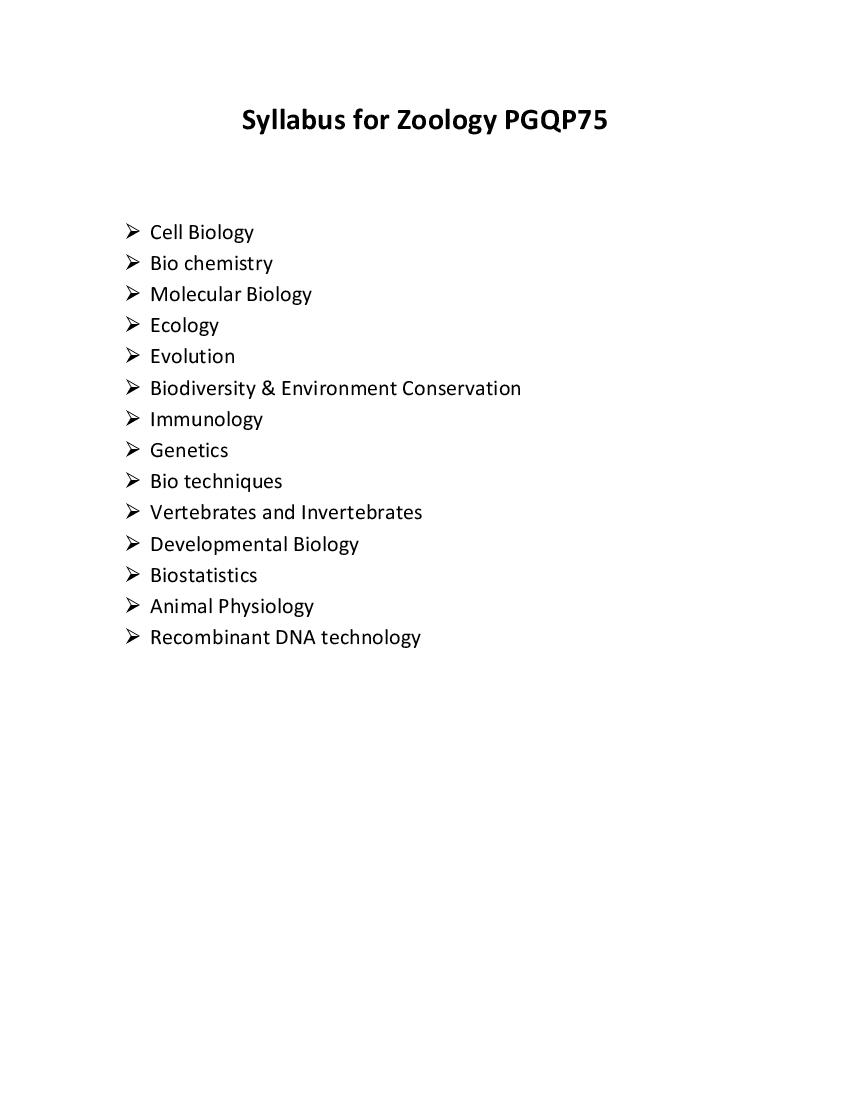 CUET PG 2022 Syllabus PGQP75 Zoology - Page 1
