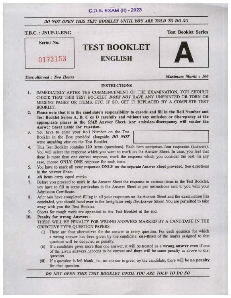 UPSC CDS (II) 2023 Question Paper English - Page 1 of 32