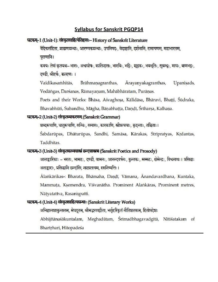 CUET PG 2022 Syllabus PGQP14 Sanskrit - Page 1