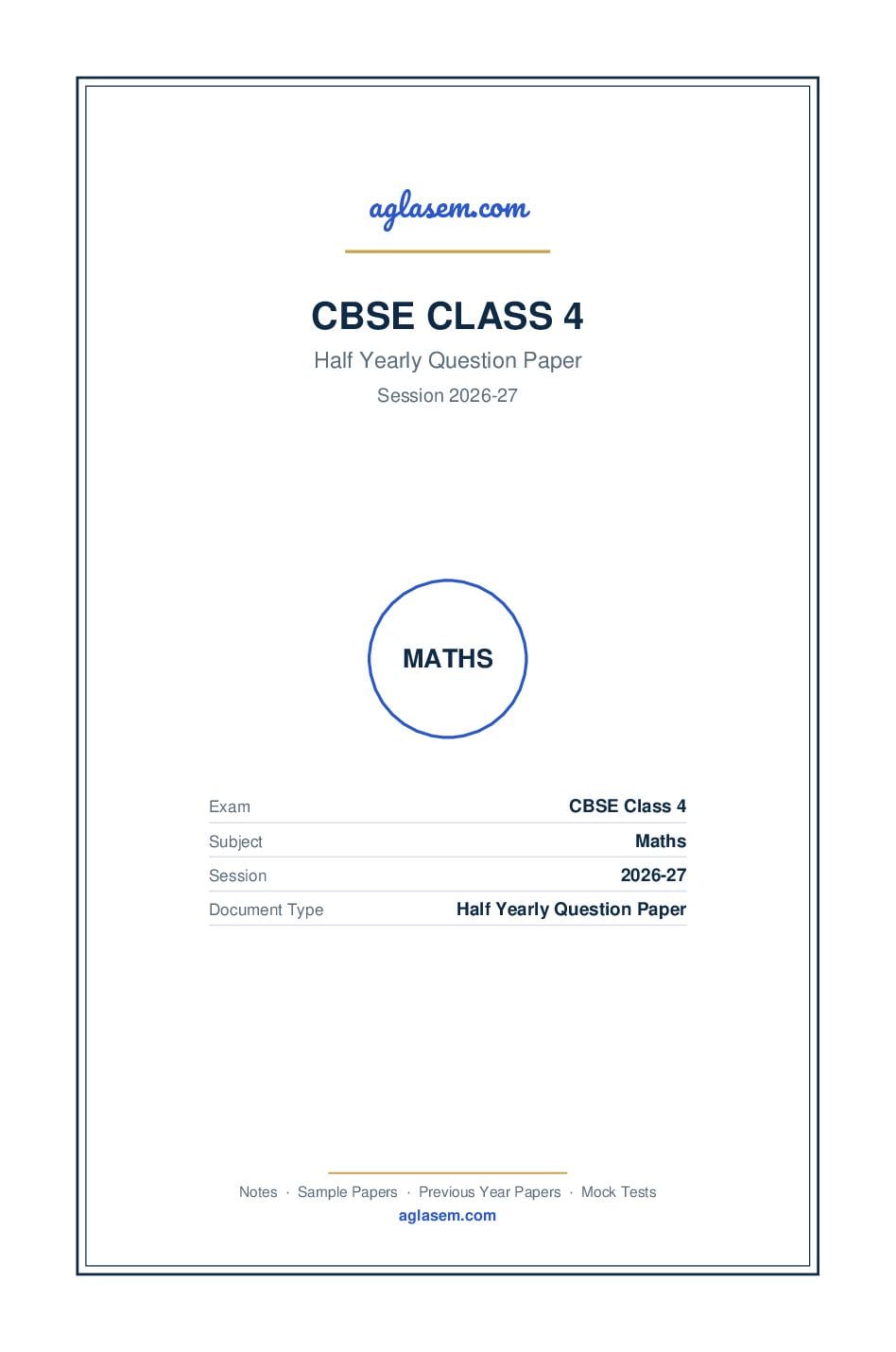 Class 4 Half Yearly Question Paper 2026-27 Maths - Page 1 of 5