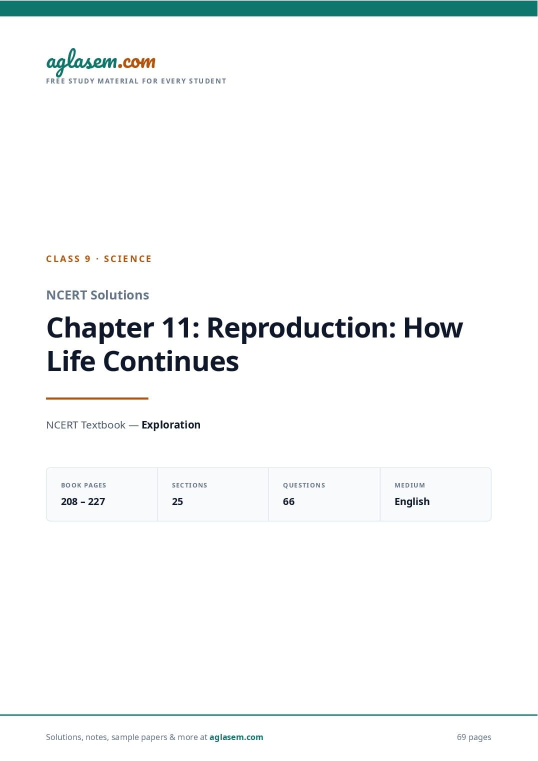 NCERT Solutions Class 9 Science Chapter 11 Reproduction How Life Continues - Page 1 of 70