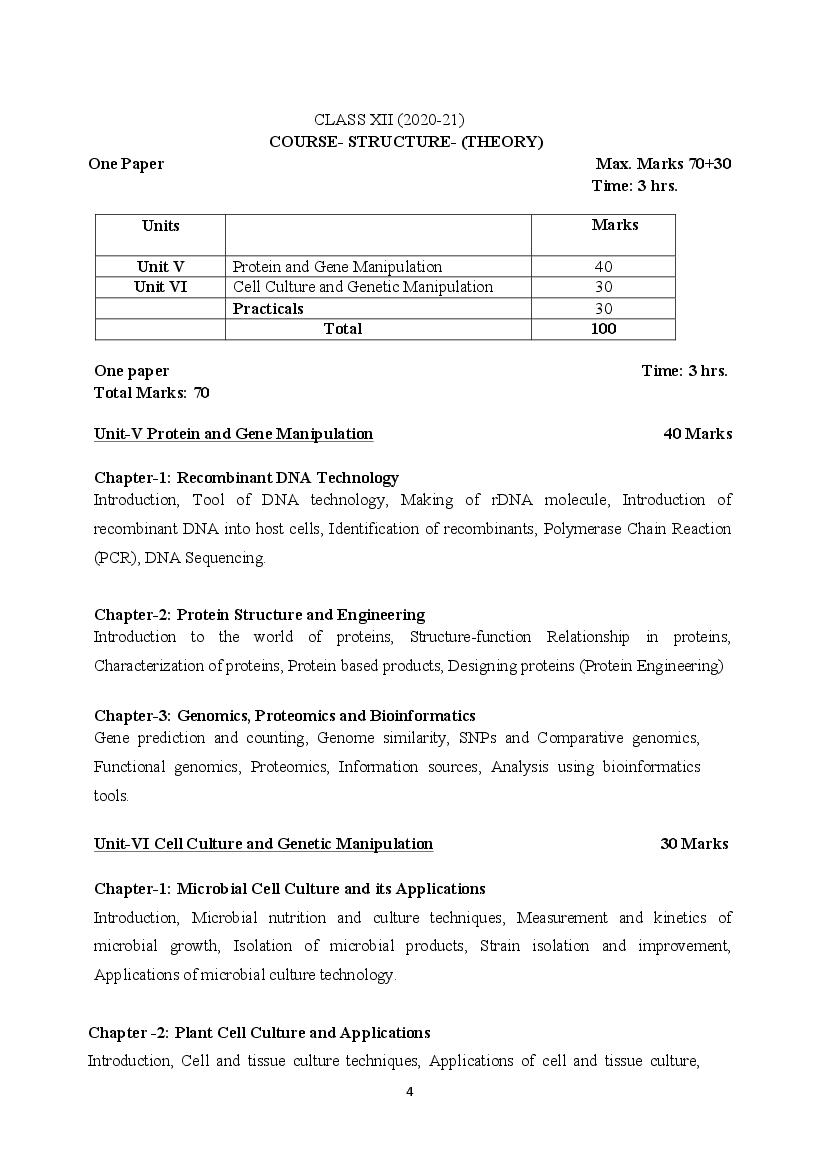 CBSE Class 12 Biotechnology Syllabus 2020-21 - Page 1
