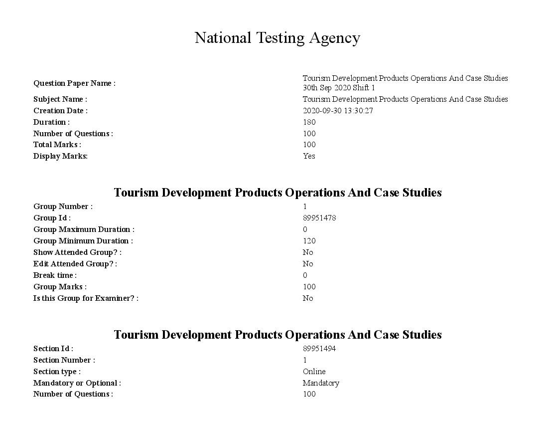 SWAYAM 2020 Question Paper Tourism Development Products Operations And Case Studies - Page 1 of 16