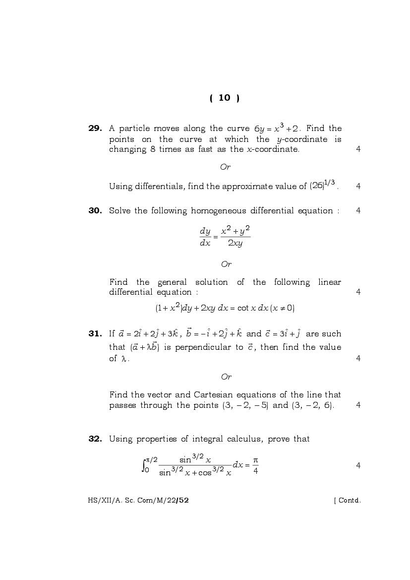 Meghalaya Board (mbose) Class 12 Question Paper 2022 For Maths