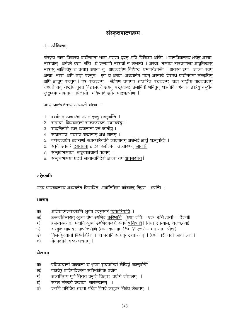 NIOS Class 10 Syllabus 2023 Sanskrit - Page 1