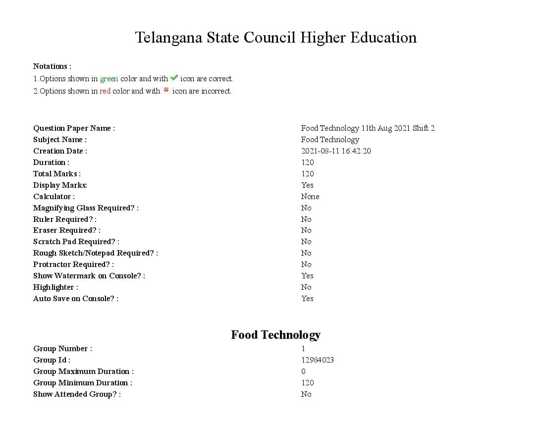 TS PGECET 2021 Question Paper for Food Technology - Page 1