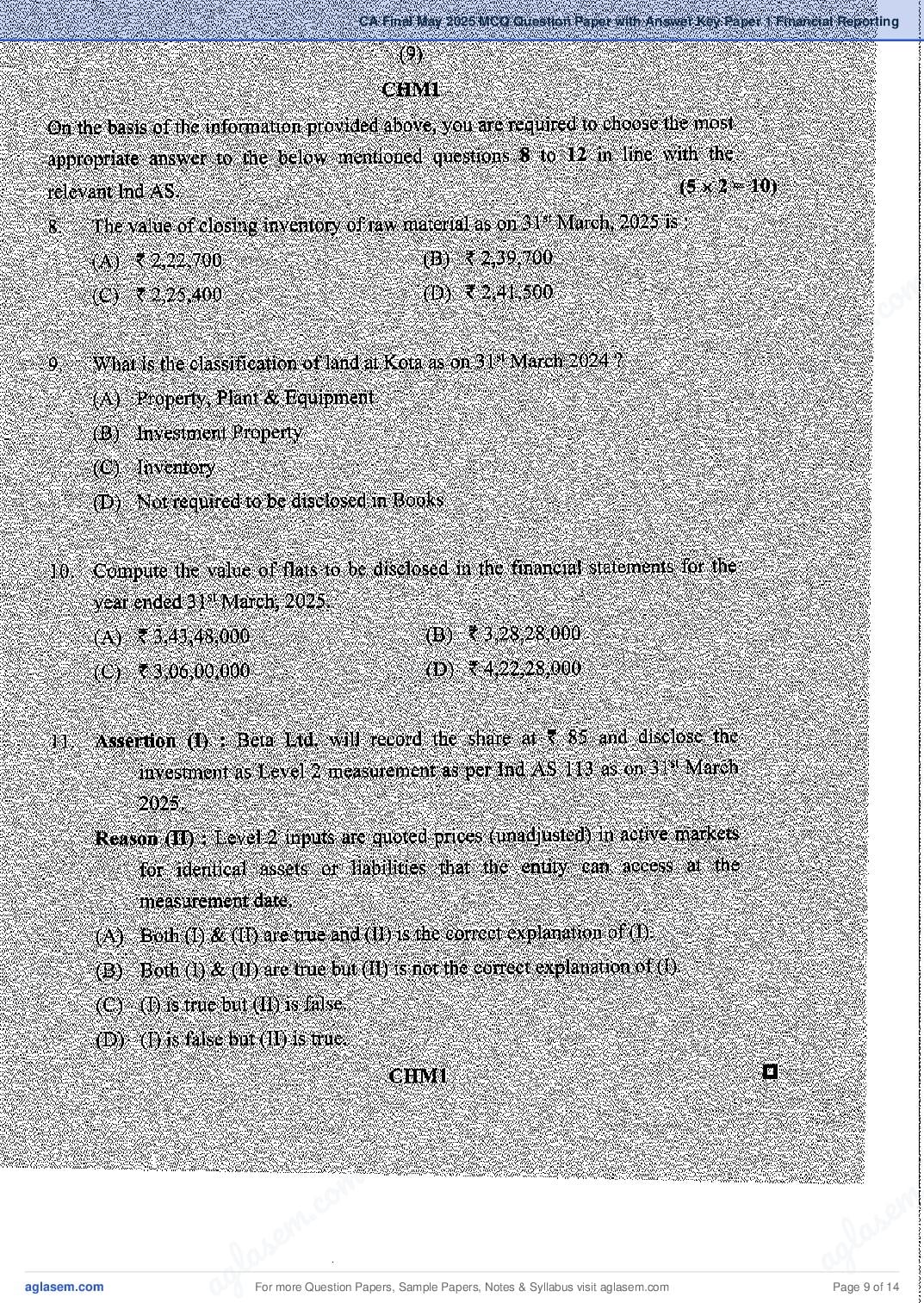 CA Final 2025 MCQ Papers, Answer Key and Suggested Answers PDF (May, Sep)