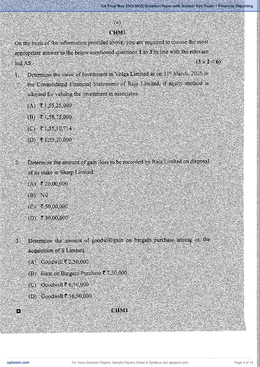 CA Final 2025 MCQ Papers, Answer Key and Suggested Answers PDF (May, Sep)