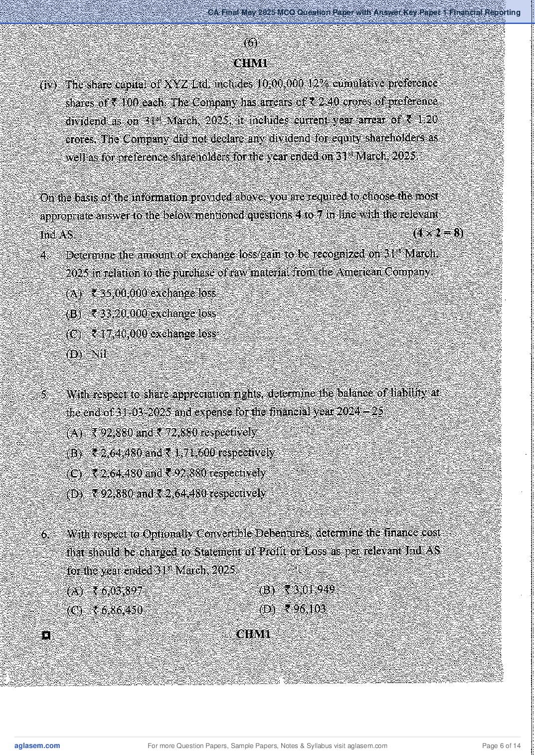 CA Final 2025 MCQ Papers, Answer Key and Suggested Answers PDF (May, Sep)