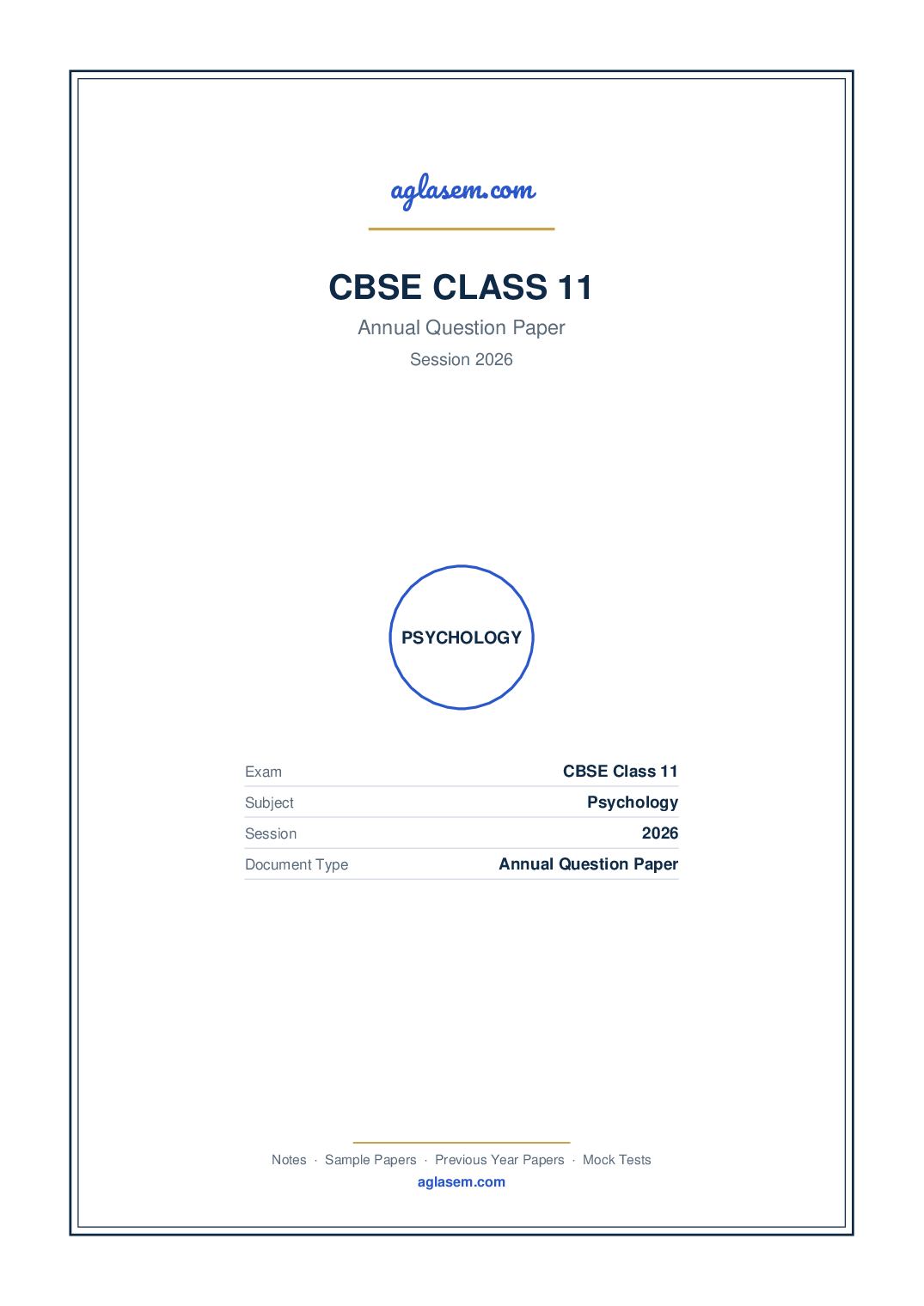 Class 11 Question Paper 2026 Psychology - Page 1 of 5