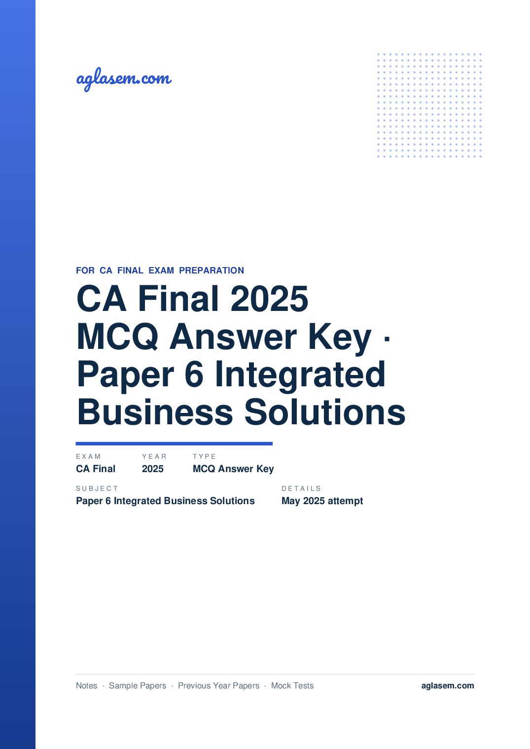 CA Final May 2025 MCQ Answer Key Paper 6 Integrated Business Solutions - Page 1 of 2