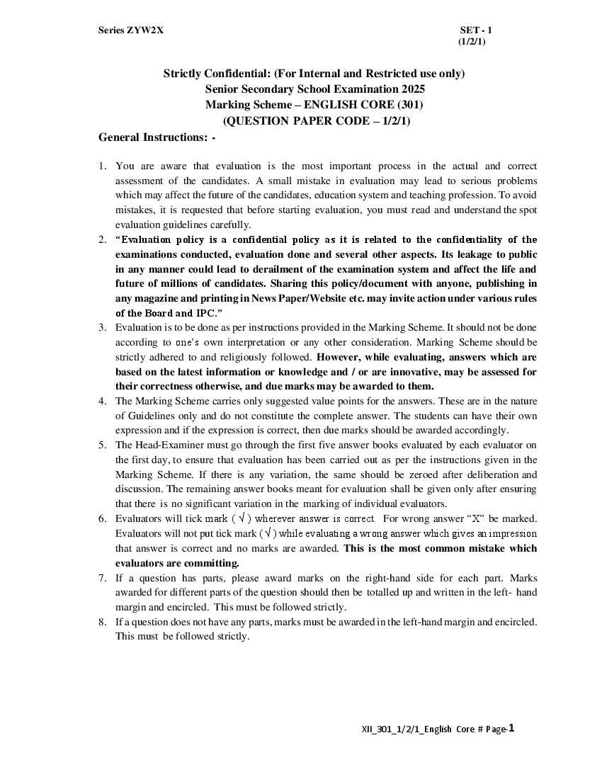 CBSE Class 12 Question Paper 2025 Solution English Core - Page 1