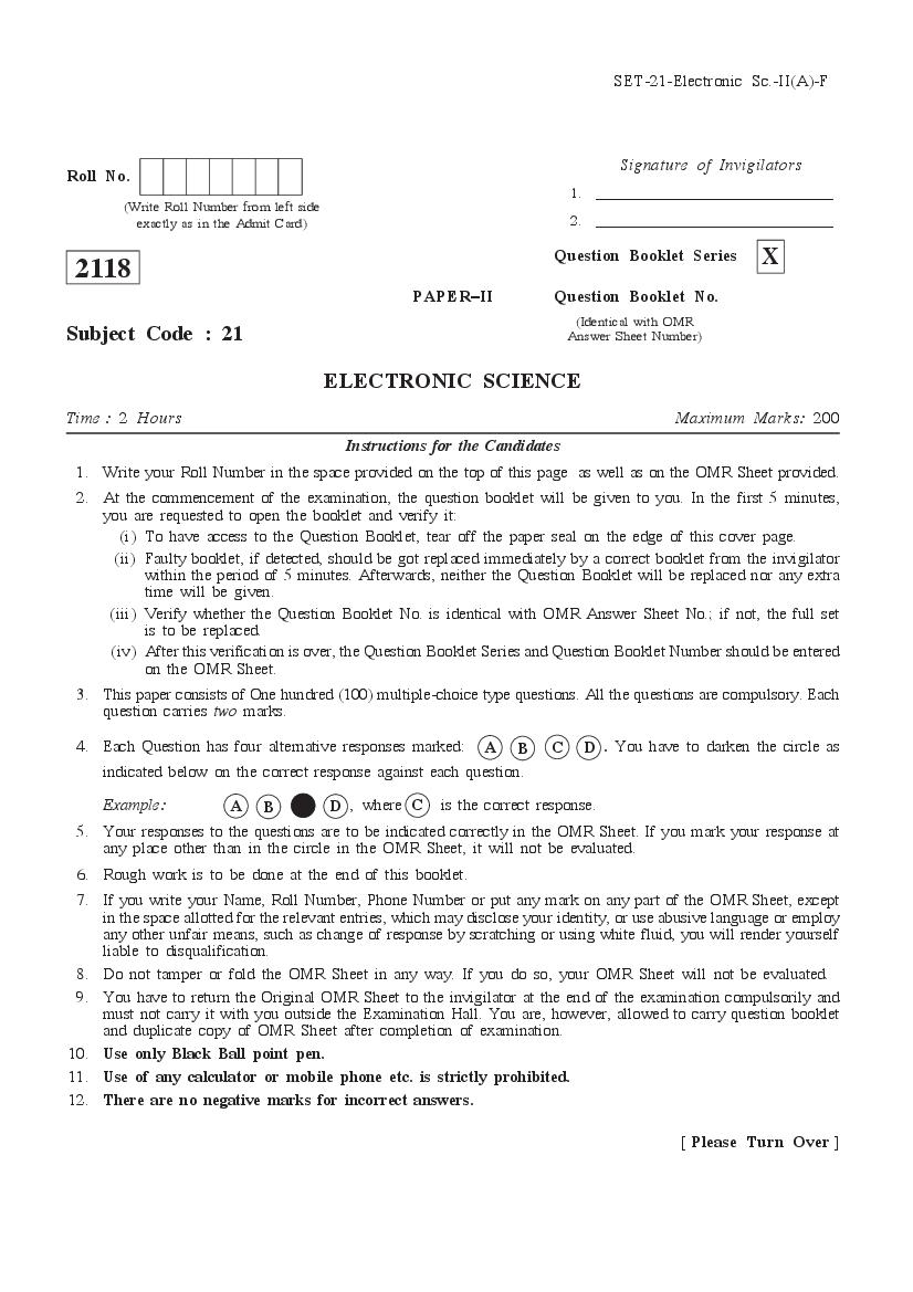 WB SET 2018 Question Paper 2 Electronic Science - Page 1