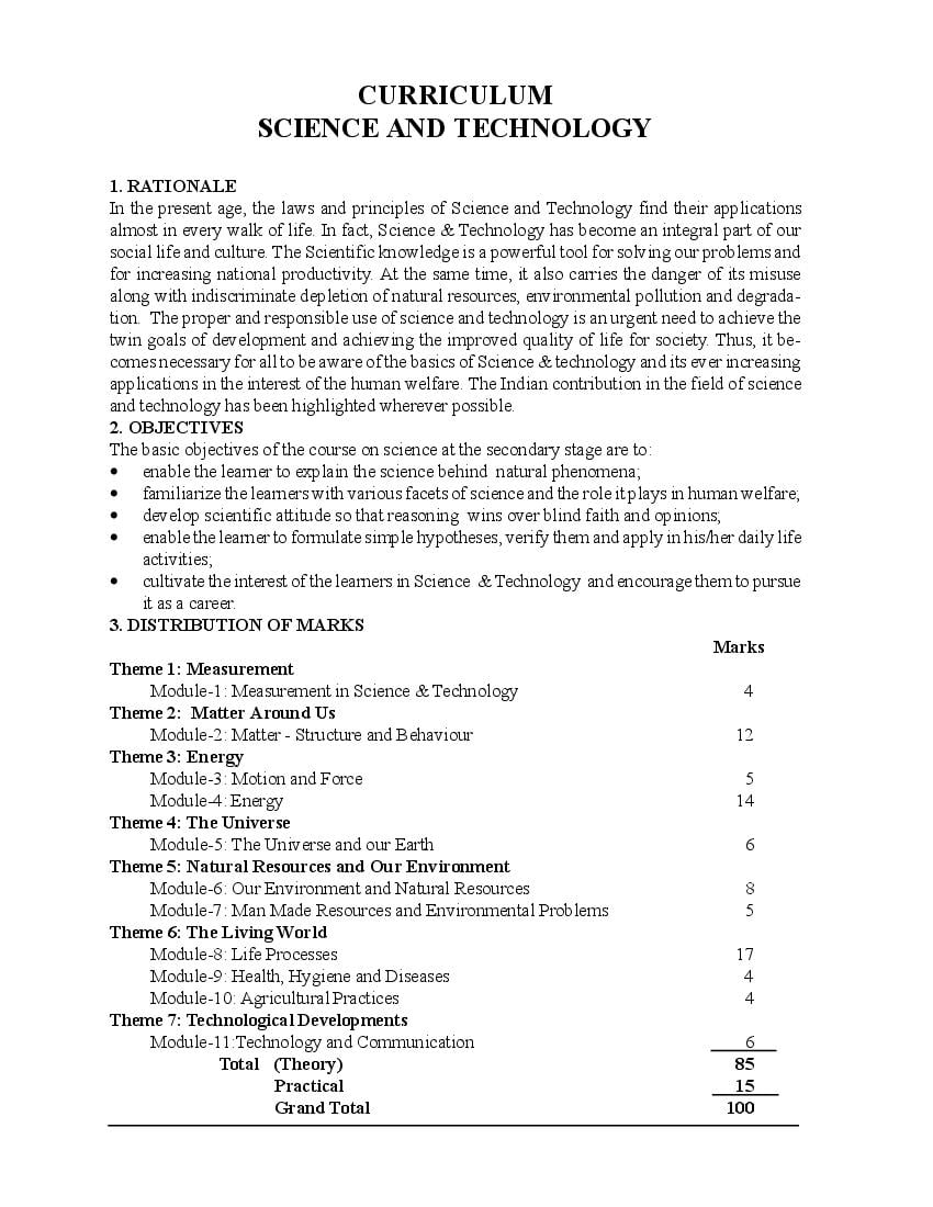 NIOS Class 10 Syllabus 2023 Science - Page 1