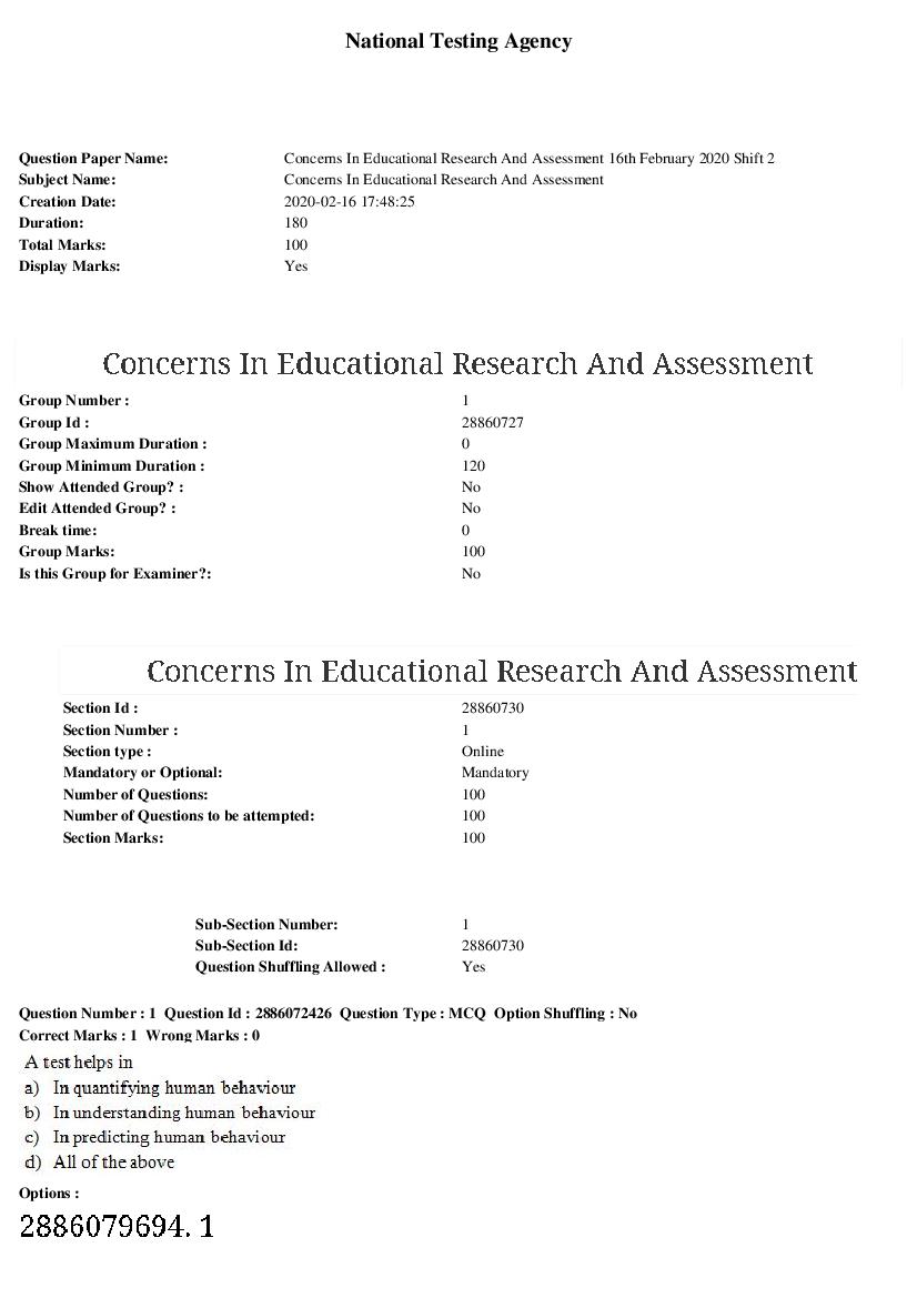 ARPIT 2020 Question Paper for Concerns In Educational Research And Assessment - Page 1 of 35