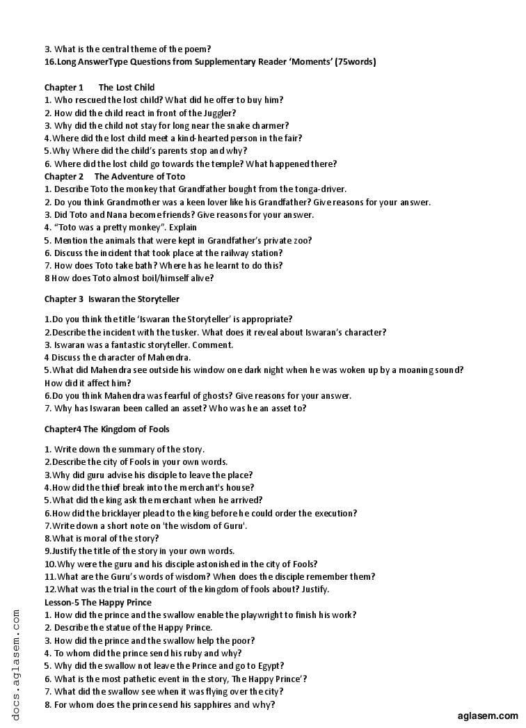 Class 9 English Question Bank (PDF) - Important Questions for Class 9 ...