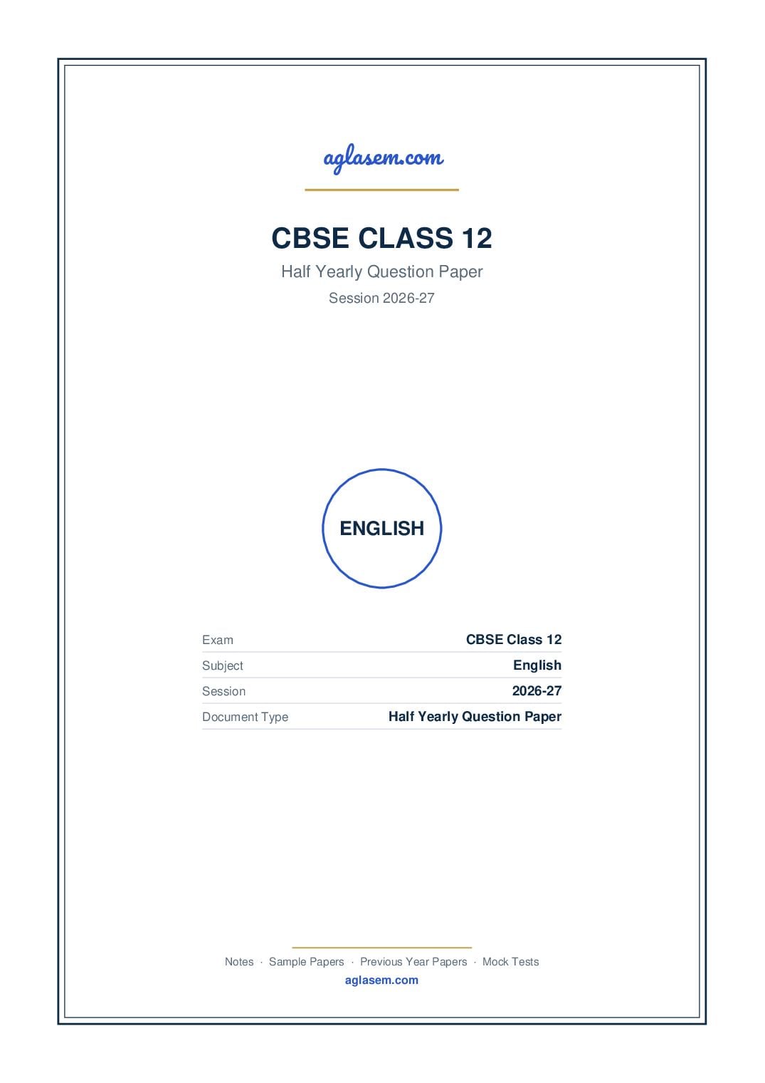 Class 12 Half Yearly Question Paper 2026-27 English - Page 1 of 11