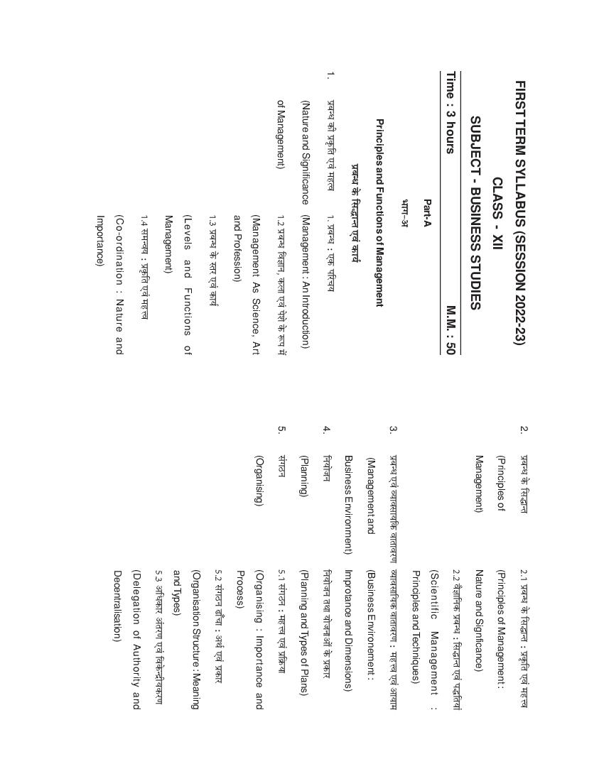 HP Board Class 12 Syllabus 2023 Business Studies - Page 1