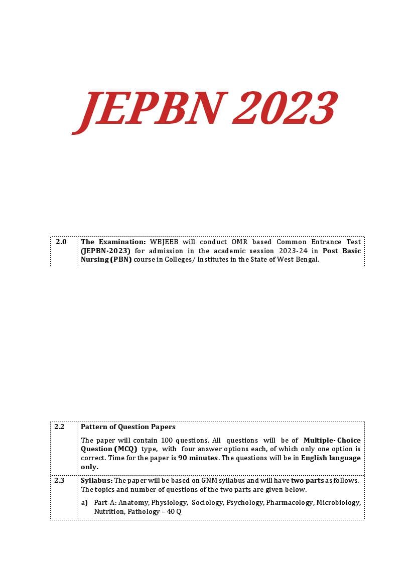 WBJEE JEPBN Syllabus (PDF Available) - Download Section-Wise Topics ...